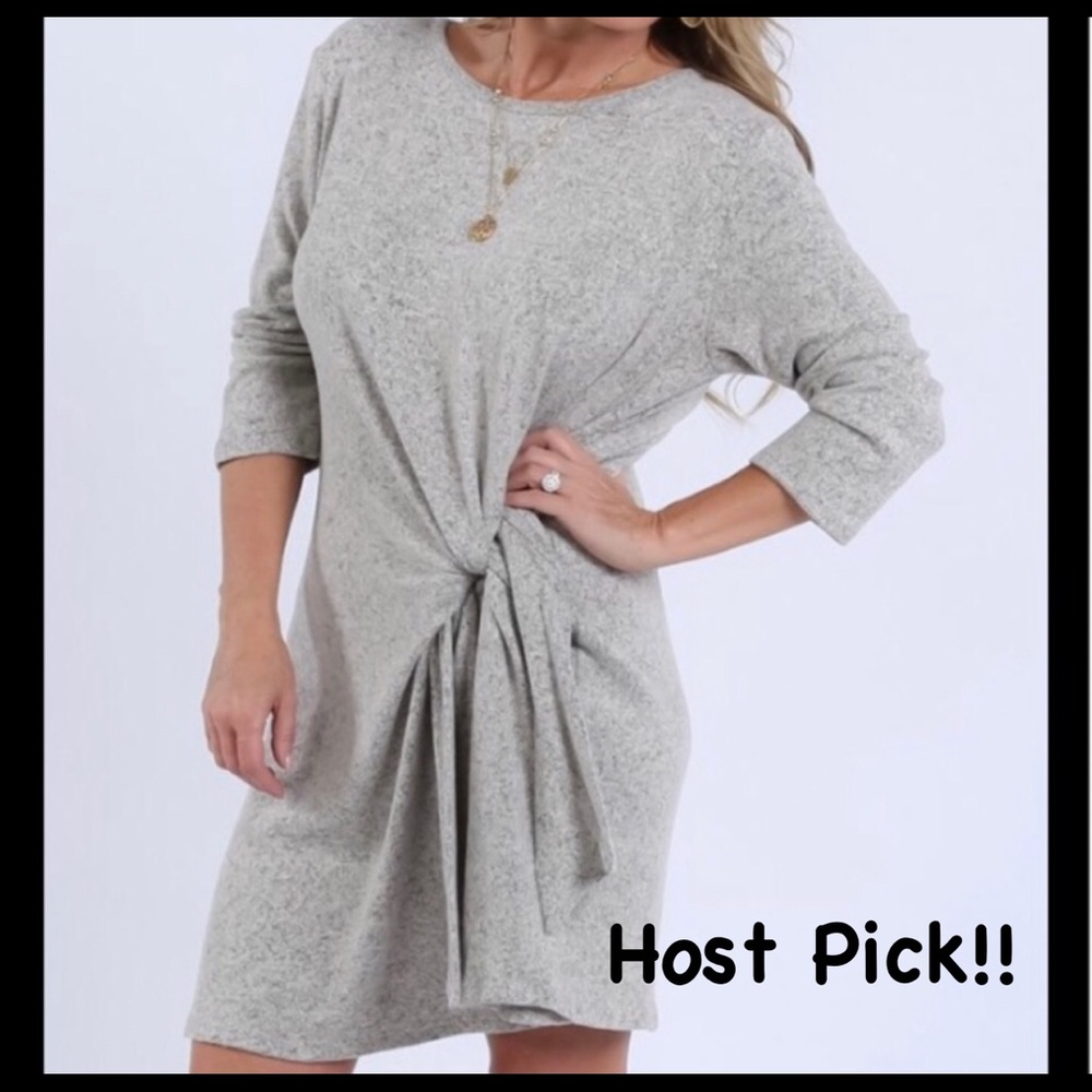 🎉HP!!🎉 Mocha Hacci Tie-Front Dolman Dress